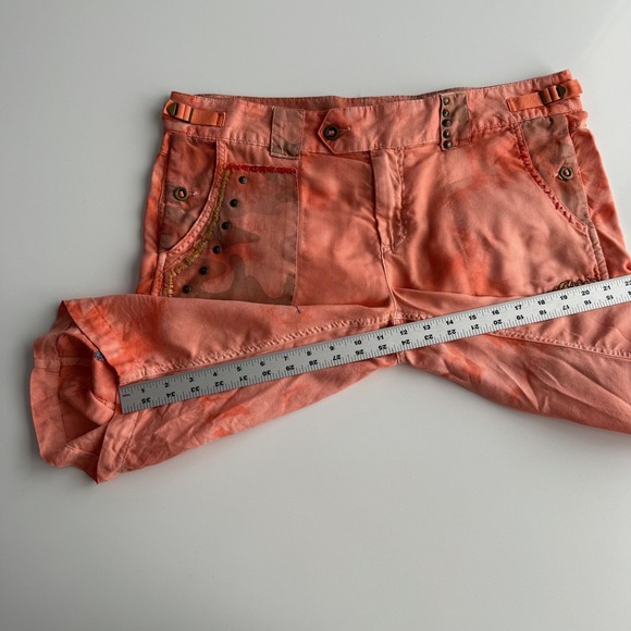 Da-Nang VTG Y2K 100% Silk Embroidered Tie Dye Camo Peach Utility Shorts L - Picture 10 of 12